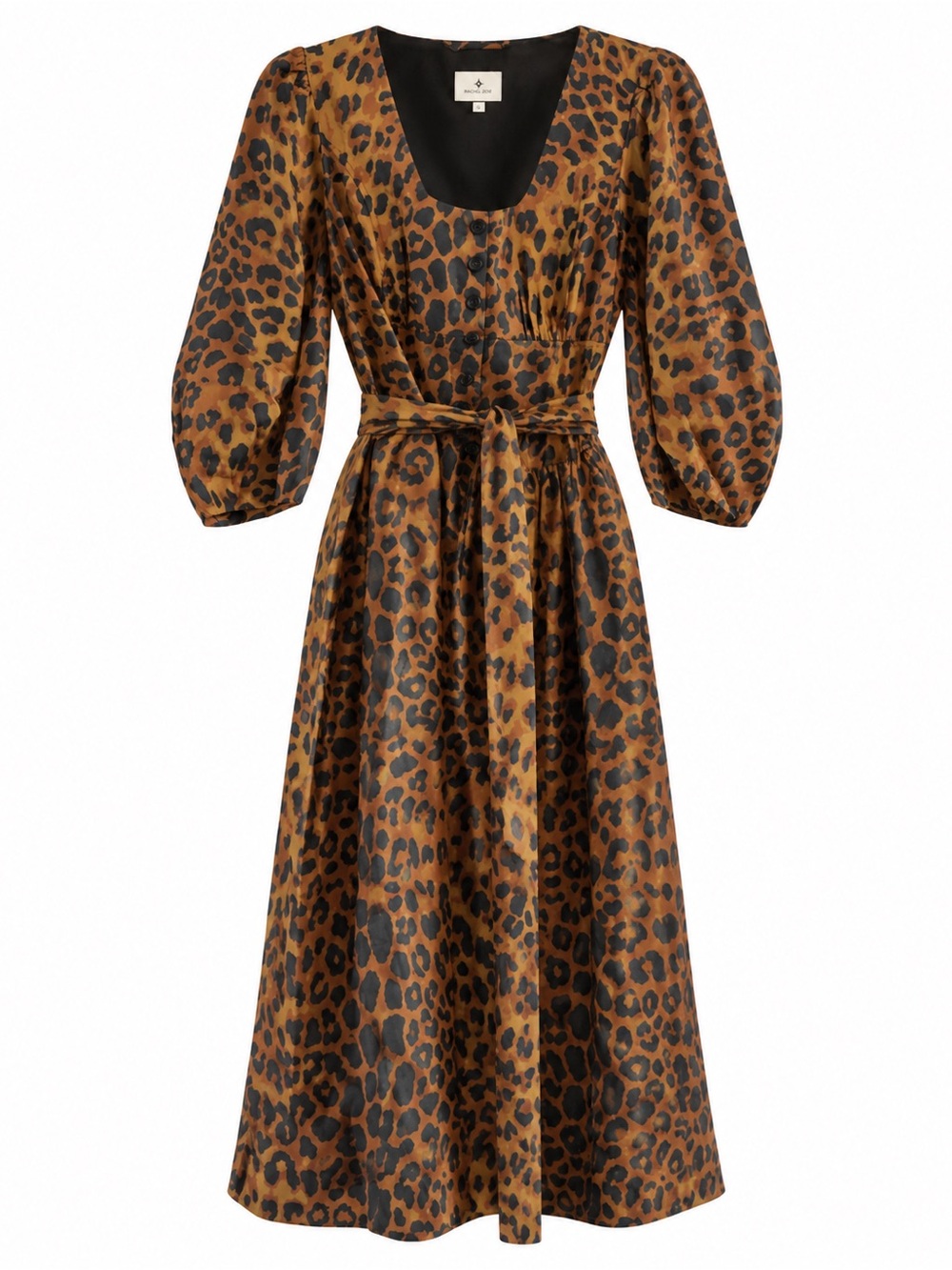 Tuckernuck Leopard Graciela Dress Womens 6 Brown NWT Square Neck Puff Sleeve - Picture 4 of 13